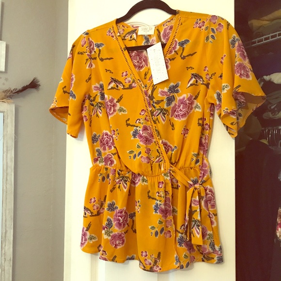 mustard yellow floral top